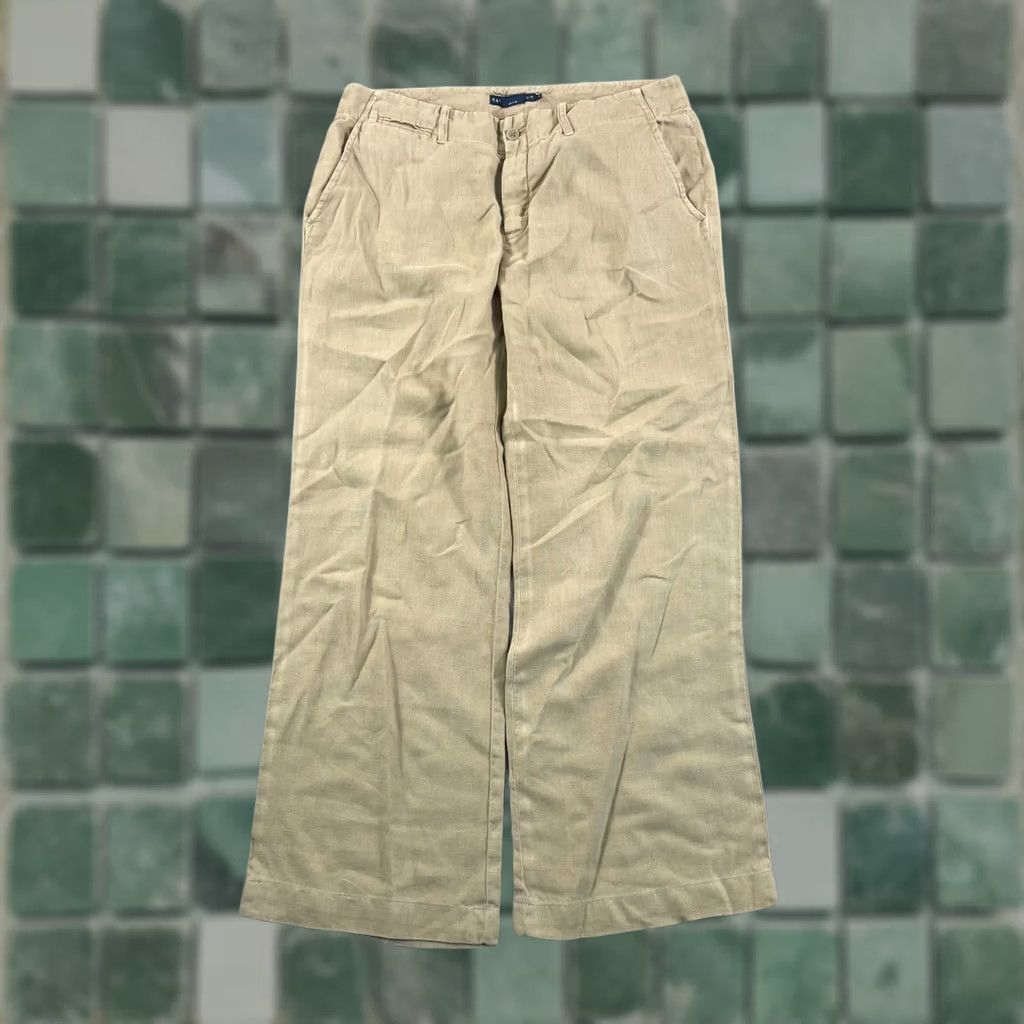 Ralph Lauren VINTAGE Ralph Lauren Collection Wide Leg Trouser Pants Women 8 Beige 100% Linen Dress Pants Wide-Leg Pockets 28in Inseam Spring Summer Fall Womens Size 30" / US 8 / IT 44 - 1 Thumbnail