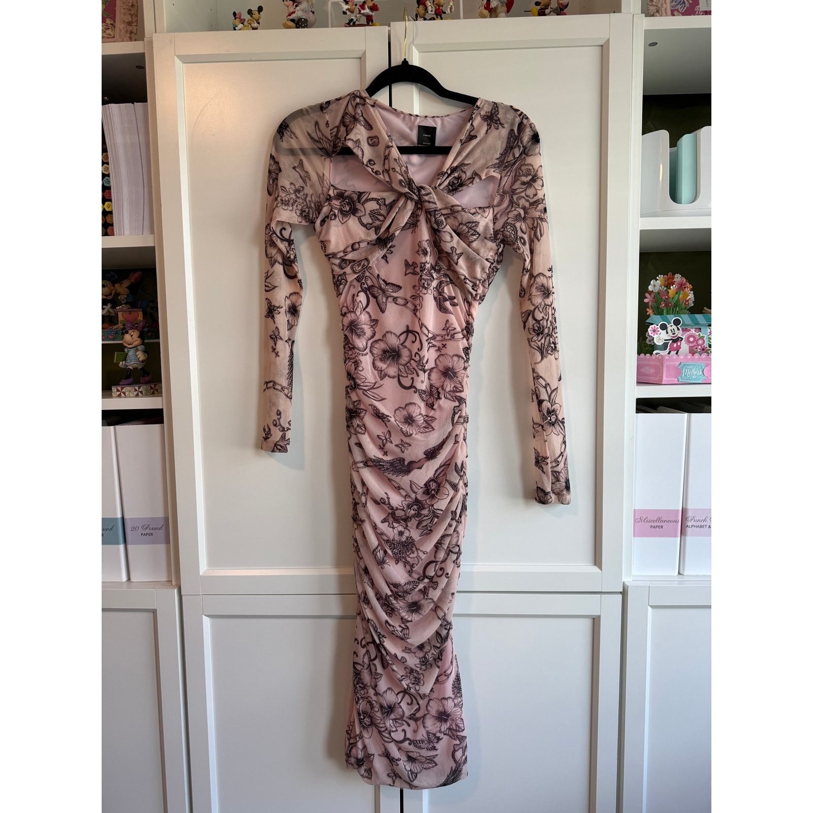 Pinko Pinko Pink Floral Mesh Bodycon Midi Dress Women M - G017 Size M / US 6-8 / IT 42-44 - 7 Thumbnail
