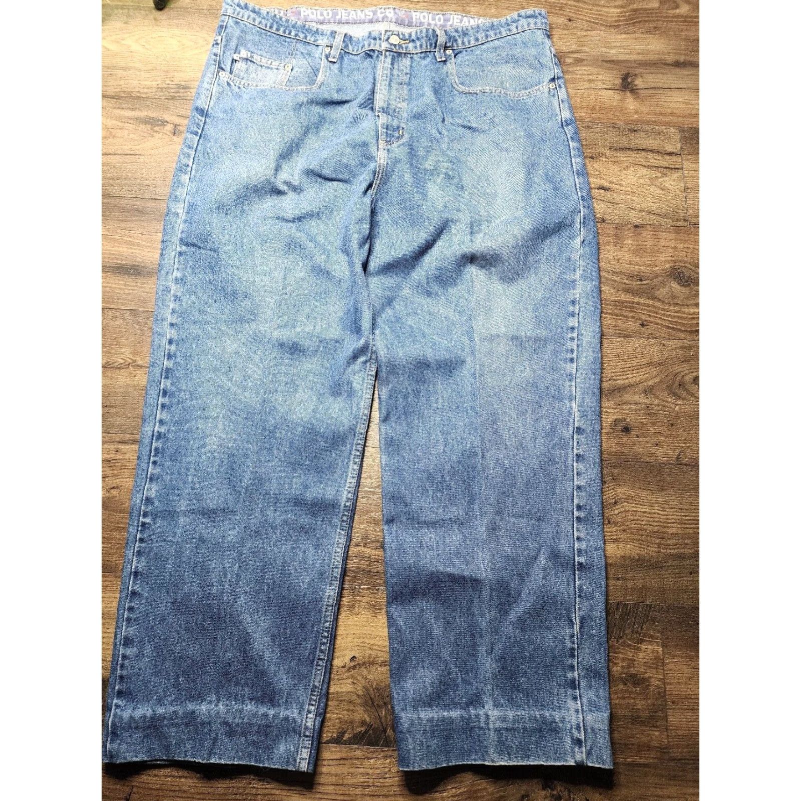 Polo Ralph Lauren VINTAGE Polo Ralph Lauren Mens Jeans 44x29 Denim Distressed Slim Fit Cotton 1990s USA Size US XXL / EU 58 / 5 - 3 Thumbnail
