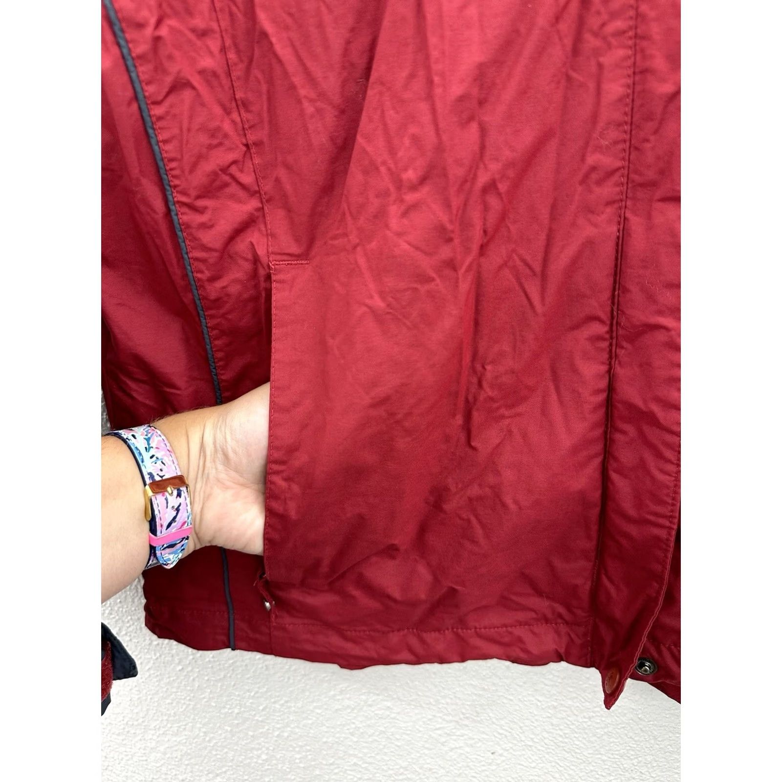 Rains Columbia Womens Rain Jacket XL Red Hooded Water Resistant Zip Up Interchange All Seasons Pockets Light 90s Classic Jacket Size XL / US 12-14 / IT 48-50 - 3 Thumbnail