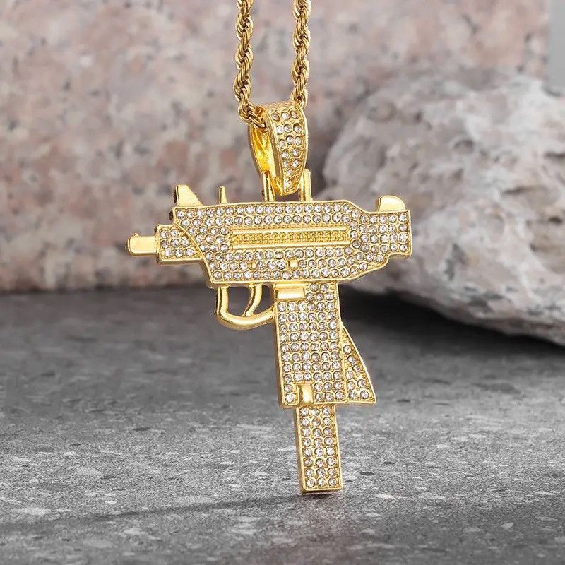 Jewelry × Vintage Shiny Iced Out Gun Pendant Necklace Size ONE SIZE - 1 Thumbnail
