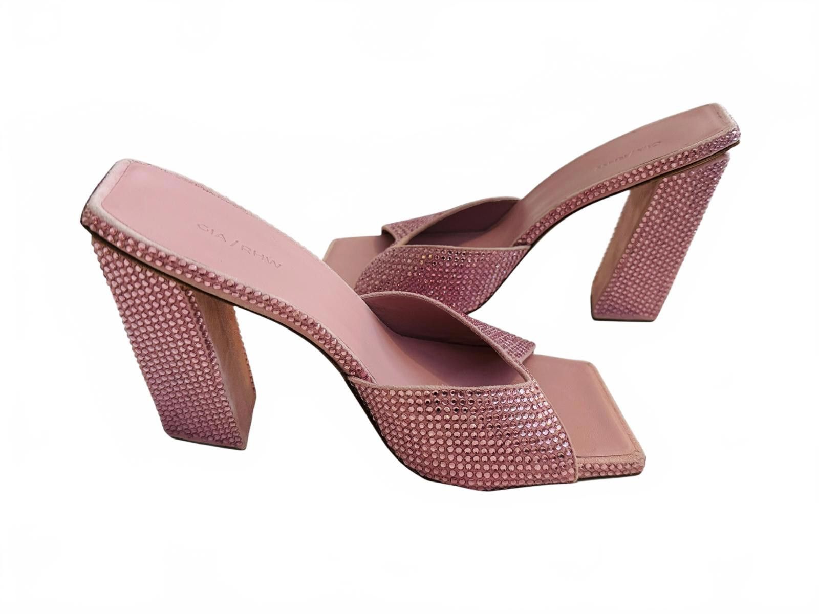 GIA BORGHINI Gia/RHW Pink Crystal Embellished Square Toe Heels Size US 7.5 / IT 37.5 - 5 Thumbnail