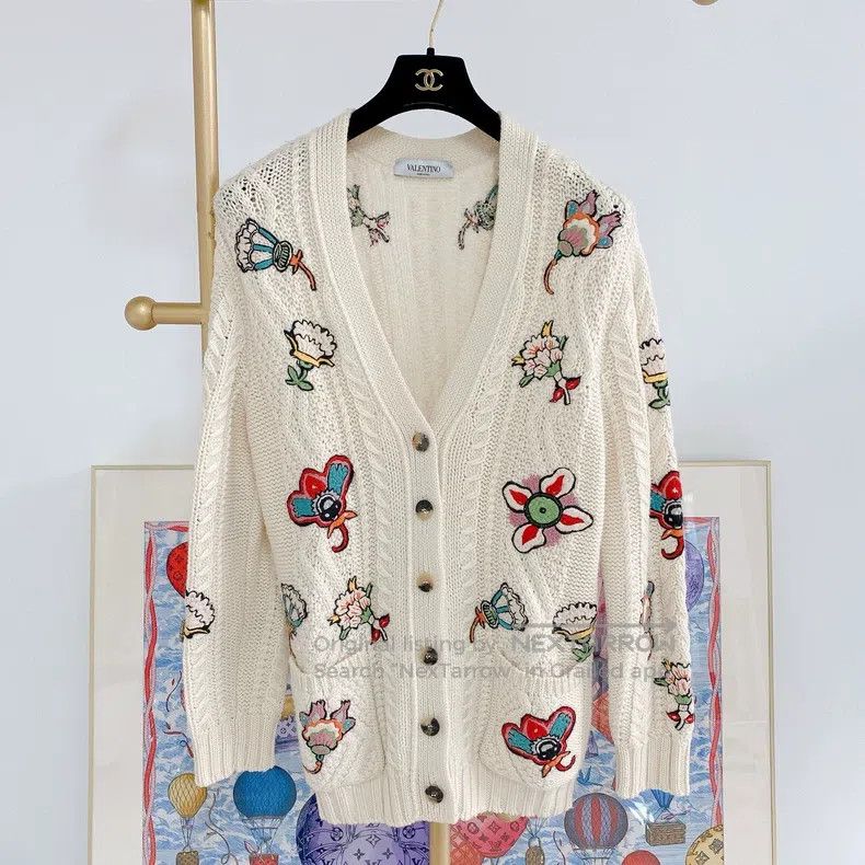 Valentino Valentino Jacquard embroidered knitted cardigan Size M / US 6-8 / IT 42-44 - 1 Thumbnail