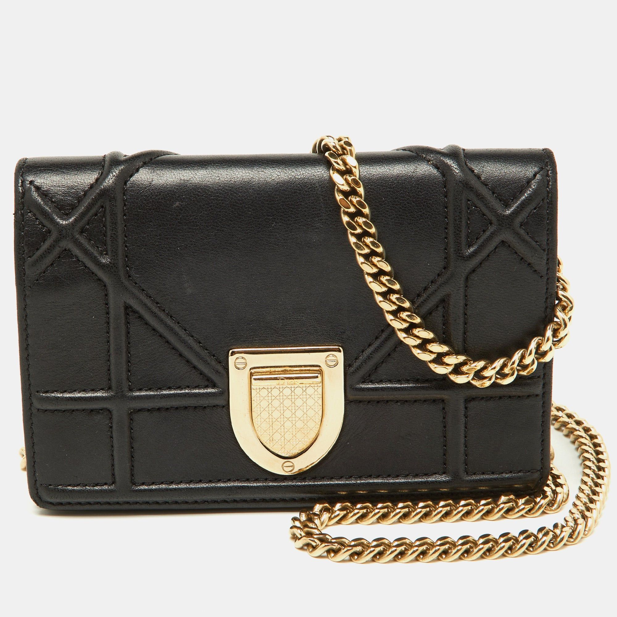 image of Dior Black Leather Baby Ama Crossbody Bag, Women's