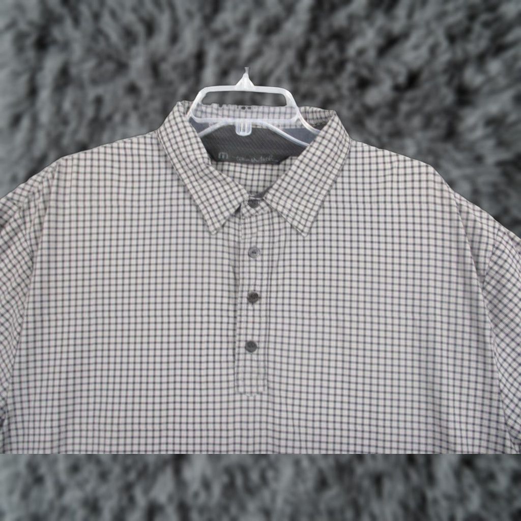 TravisMathew TravisMathew Polo Shirt Mens XL Gray Gingham Stretch Golf Performance Casual Shirt Size US XL / EU 56 / 4 - 1 Thumbnail