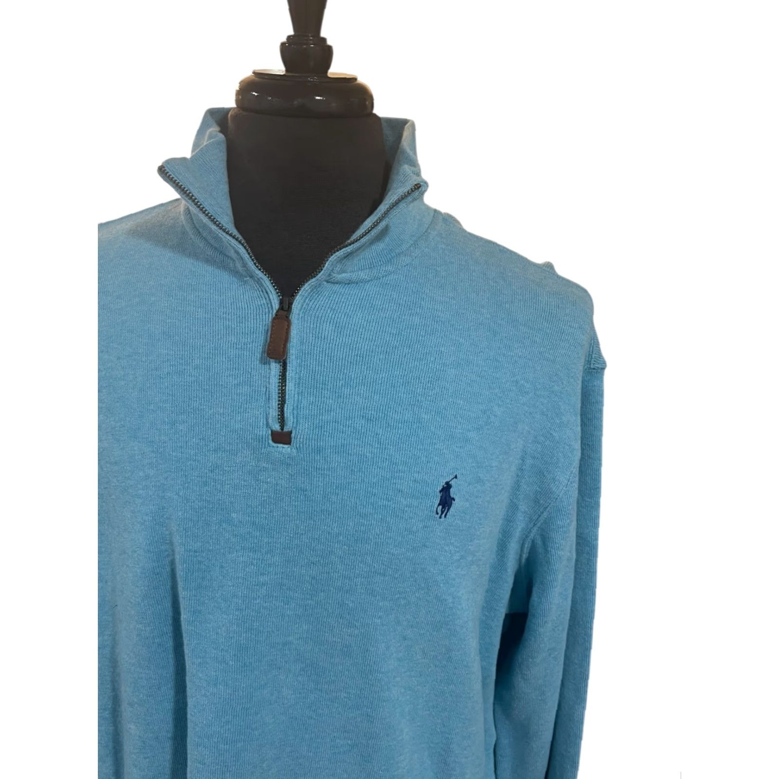 Polo Ralph Lauren VINTAGE Polo Ralph Lauren Mens XL Sweater Teal Blue 1/4 Zip Mock Neck Logo 100% Cotton Size US XL / EU 56 / 4 - 2 Thumbnail