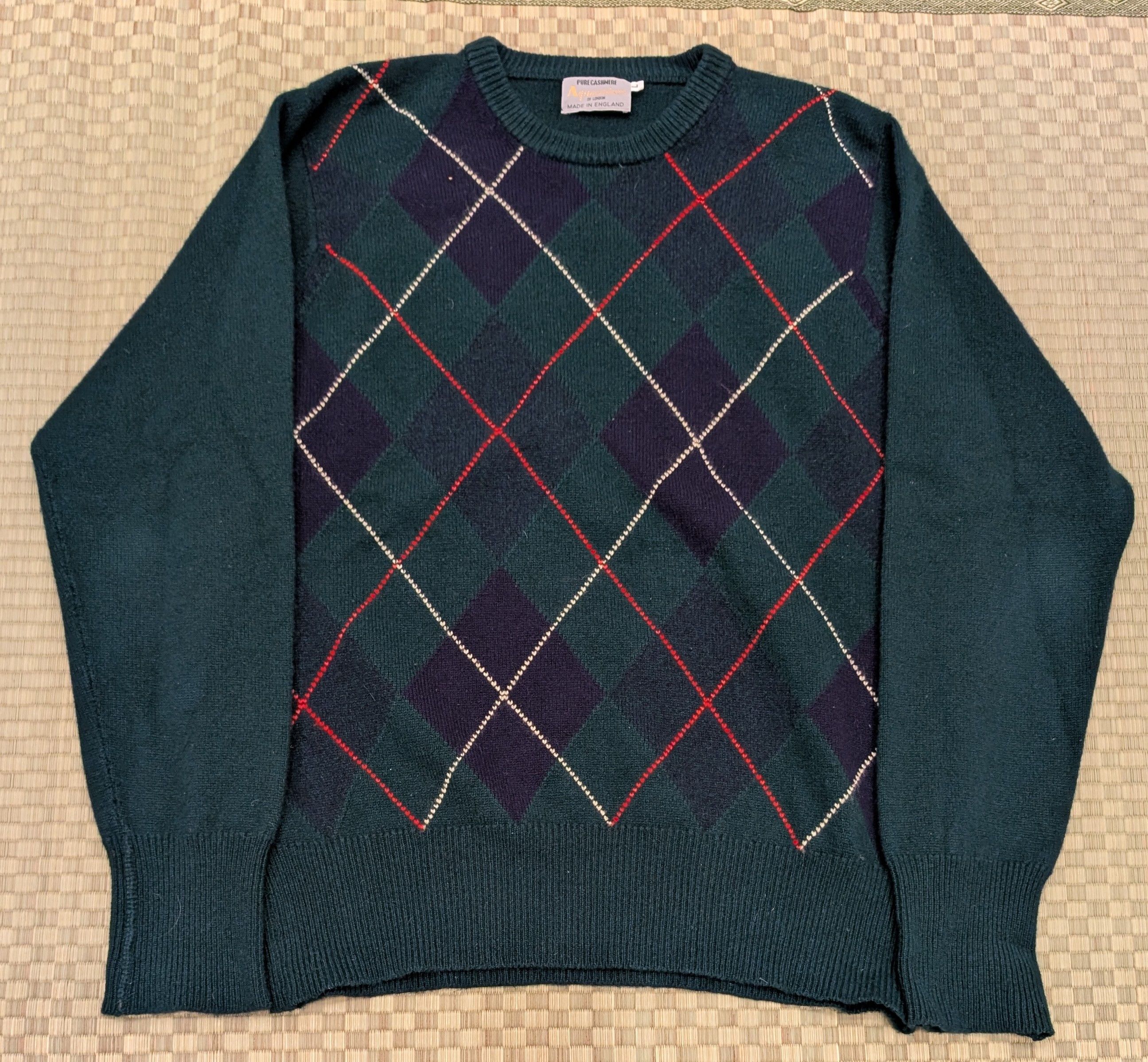 Vintage Aquascutum Cashmere Argyle Sweater Made in Wales