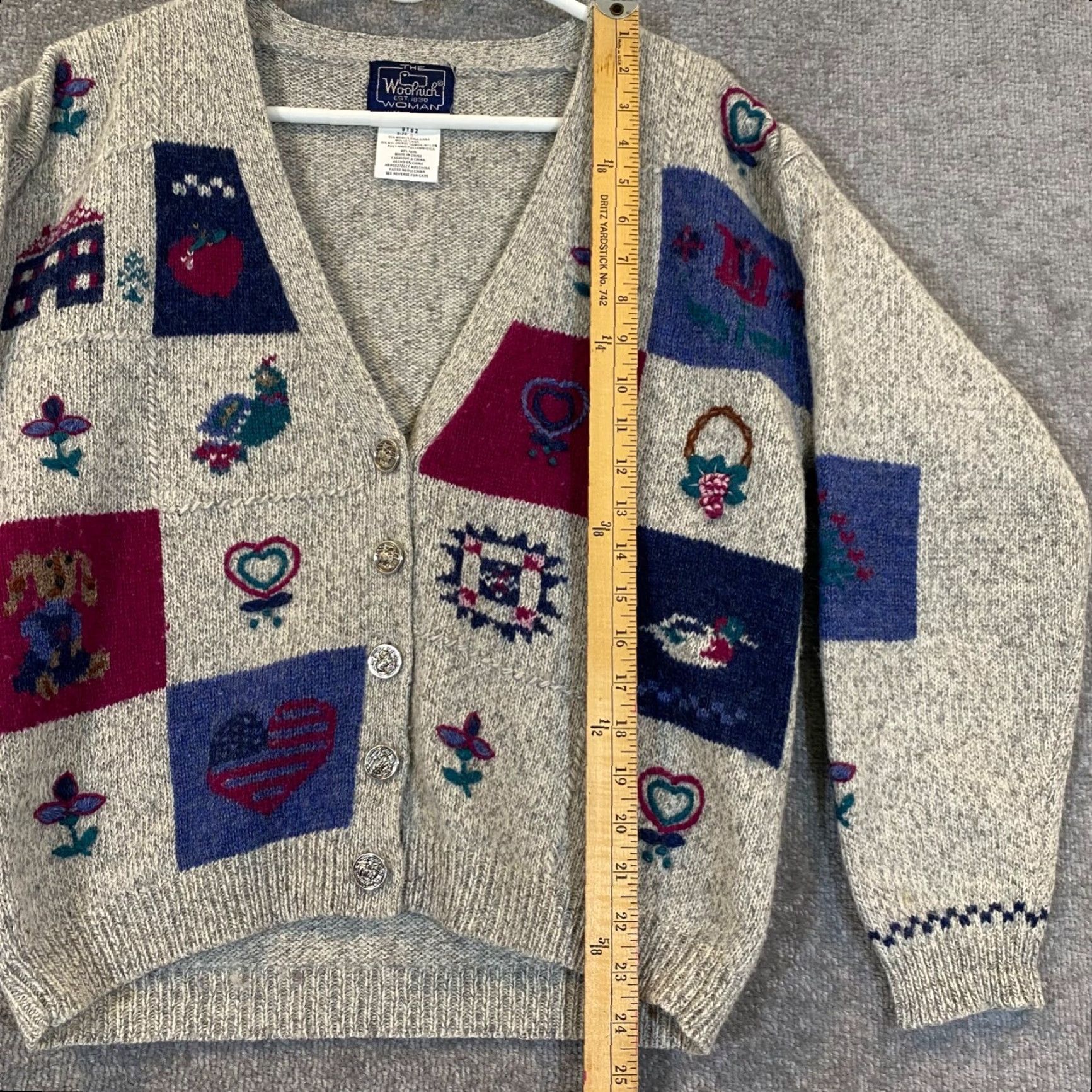 Vintage VINTAGE Woolrich Cardigan Sweater Womens Small Gray Floral Bird Deep V-Neck 90s USA Class IC Knit Lightweight Breathable Size S / US 4 / IT 40 - 5 Thumbnail