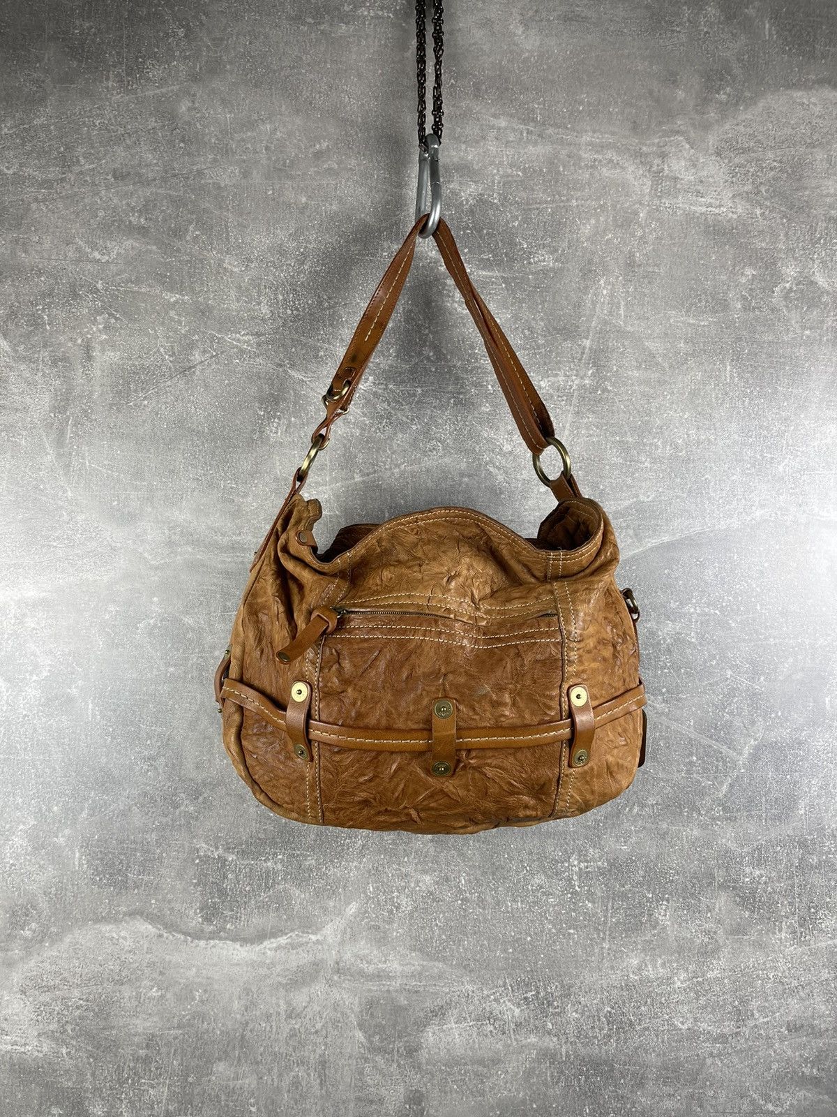 Hogan HOGAN Distressed Crinkled Leather Bag Slouchy Boho Vintage Size ONE SIZE - 1 Thumbnail