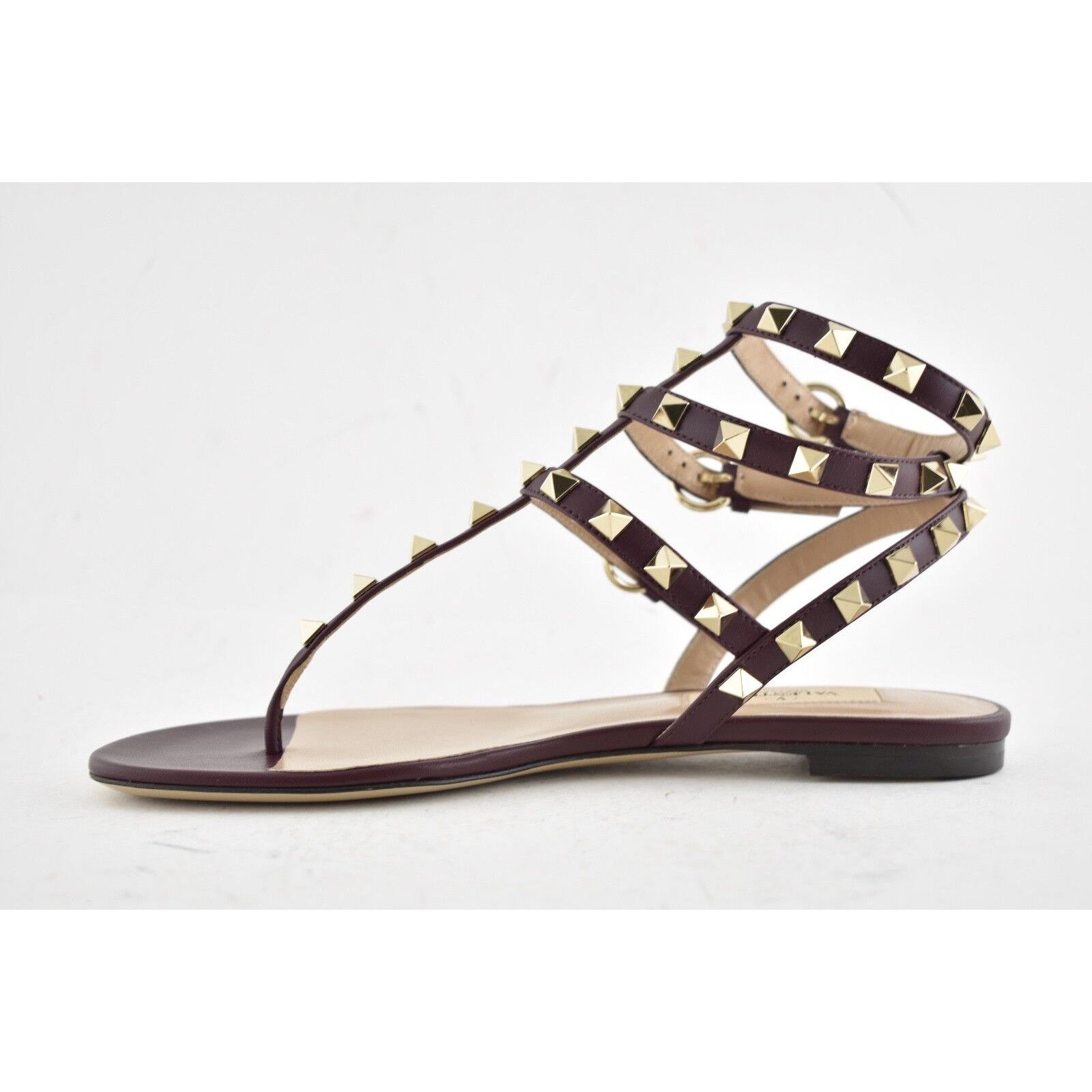 Valentino Valentino Rockstud Red Burgundy Leather Triple Gladiator Size US 5 / IT 35 - 8 Thumbnail