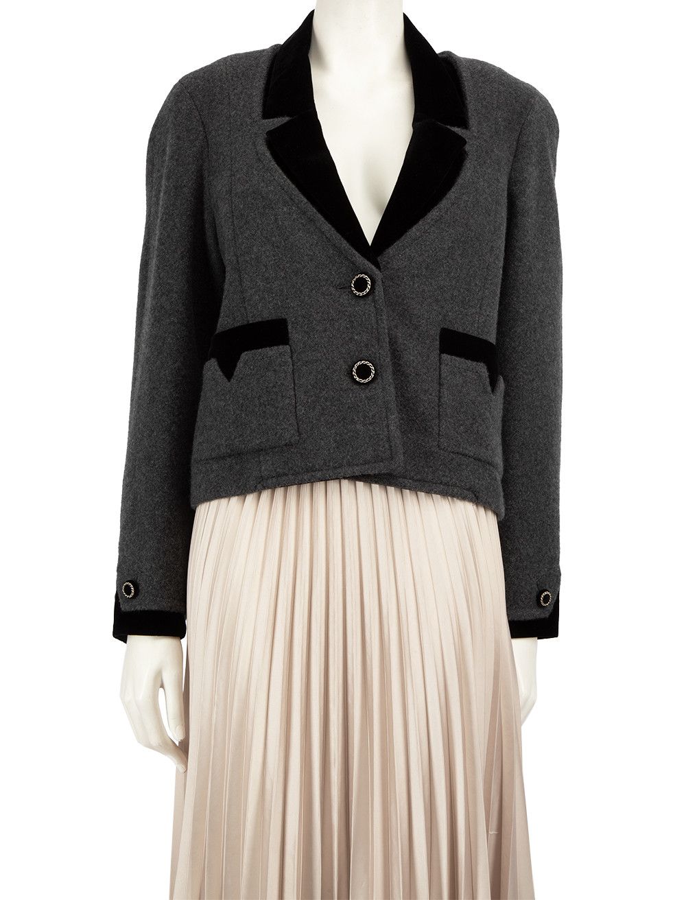 image of Chanel Grey Cashmere Cc Chain Button Blazer, Women's (Size Small)