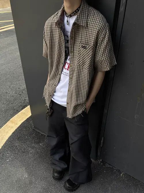 Japanese Brand Hitomi x Asuka Gray Plaid Loose Casual Plaid Shirt Size US M / EU 48-50 / 2 - 3 Thumbnail