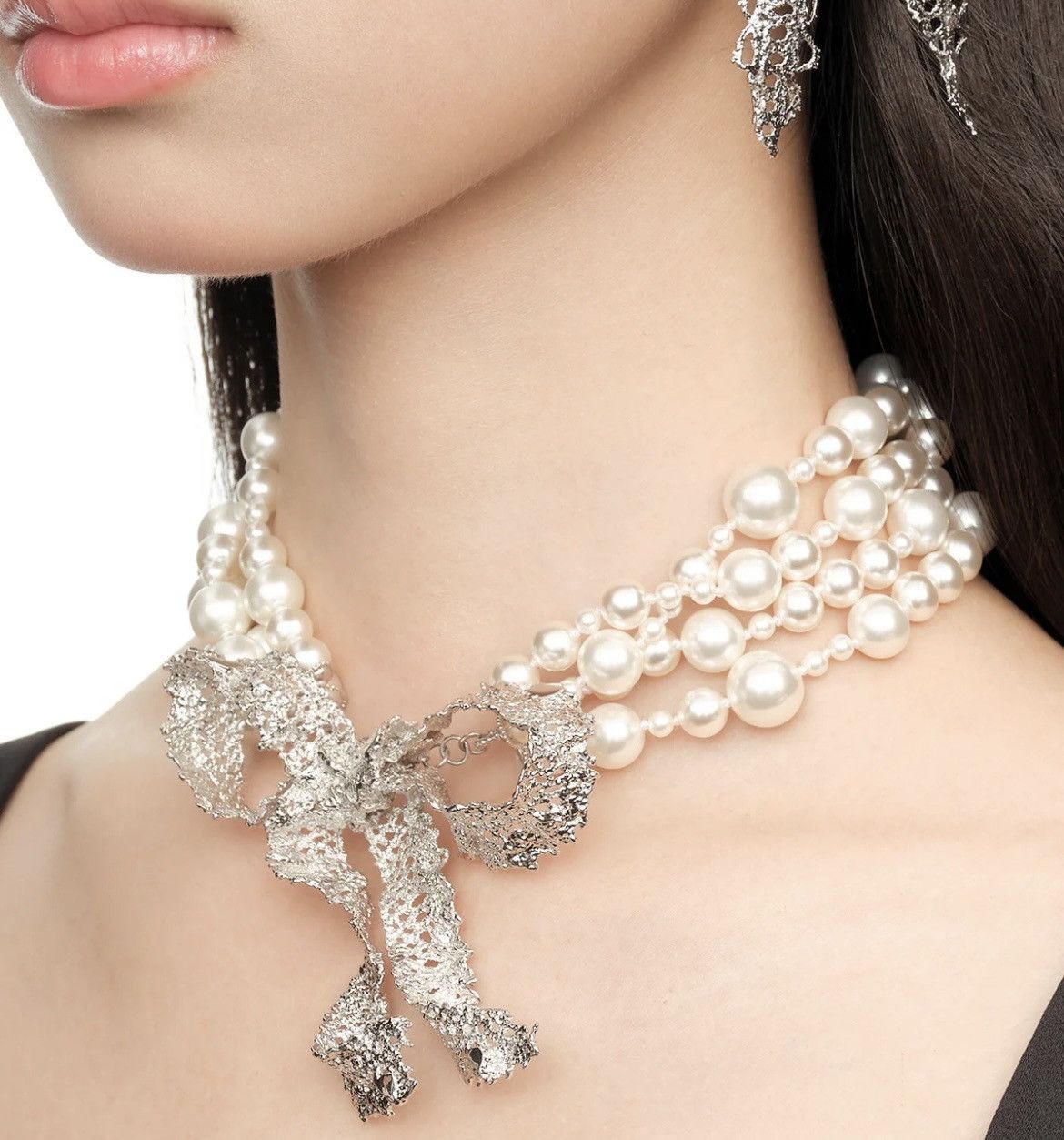 Shushu/Tong YVMIN × SHUSHU/TONG Lace Bow Imitation Pearl Necklace Size ONE SIZE - 3 Thumbnail