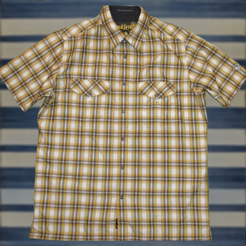 Vintage KUHL Yellow Grey Plaid Short Sleeve Pearl Snap Shirt Medium M Mens Size US M / EU 48-50 / 2 - 1 Thumbnail