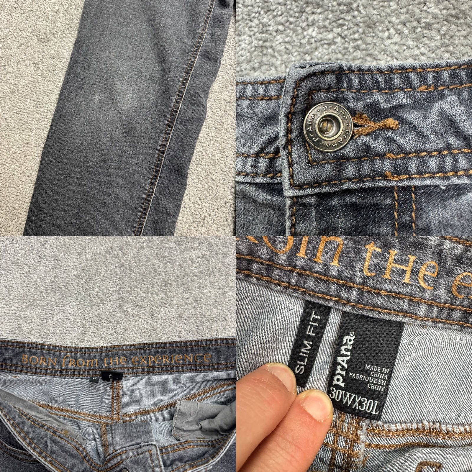 Prana prAna Bridger Slim Fit Denim Jeans Mens 30x30 Gray Organic Cotton Casual Stretch Size US 30 / EU 46 - 8 Thumbnail