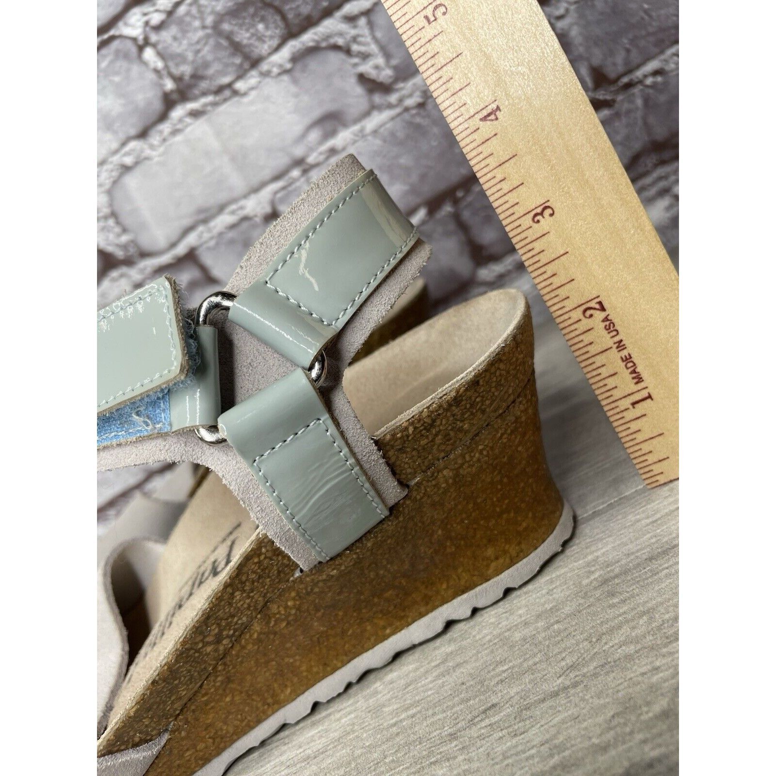 Birkenstock Papillio Grey Nubuck Suede Teal Patent Cork Wedg