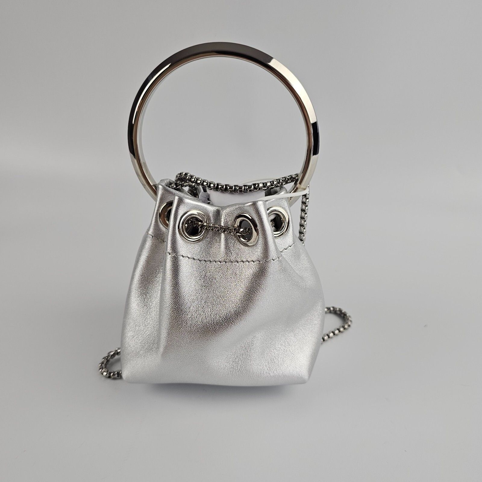 JIMMY CHOO Bon Bon Micro $950 Silver Top Handle Bag New