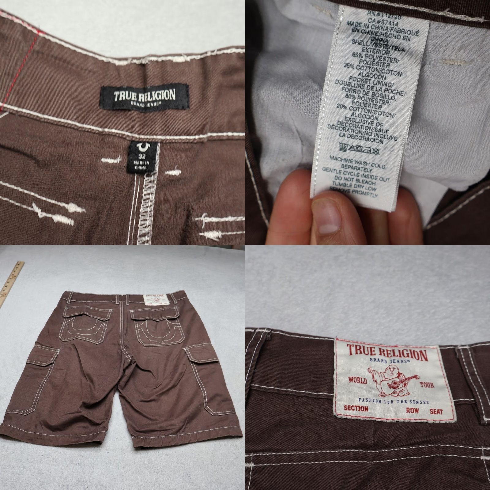 True Religion VINTAGE True Religion Cargo Shorts Mens 32 Brown Cotton Cargo Pocket Contrast Stitch Casual Summer 30x14 Mens Size US 30 / EU 46 - 8 Thumbnail
