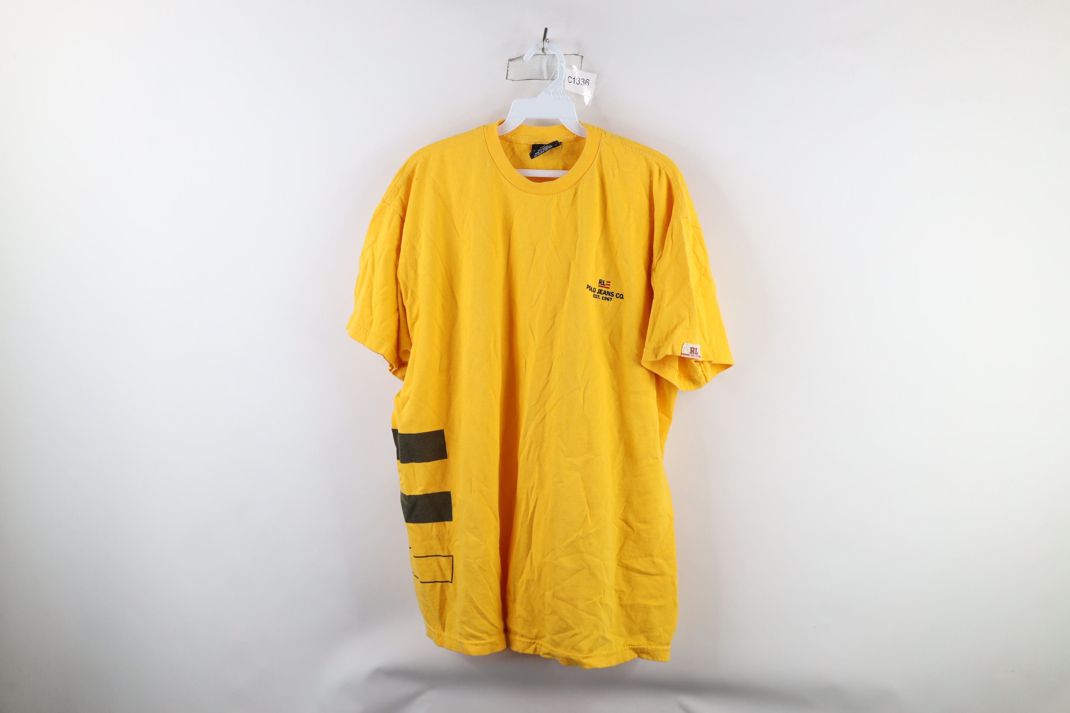 Ralph Lauren × Vintage Vintage 90s Ralph Lauren Out Big Logo Flag T-Shirt Yellow Size US L / EU 52-54 / 3 - 1 Thumbnail