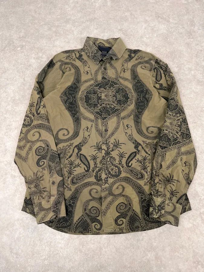 Roberto Cavalli 2000s Roberto Cavalli Olive Green & Black Presley Black Shirt Size US M / EU 48-50 / 2 - 4 Thumbnail