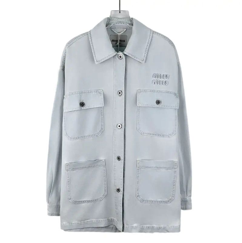 Miu Miu Miu Miu Light Blue Cotton Women's Jacket 0089 Size XS / US 0-2 / IT 36-38 - 1 Thumbnail