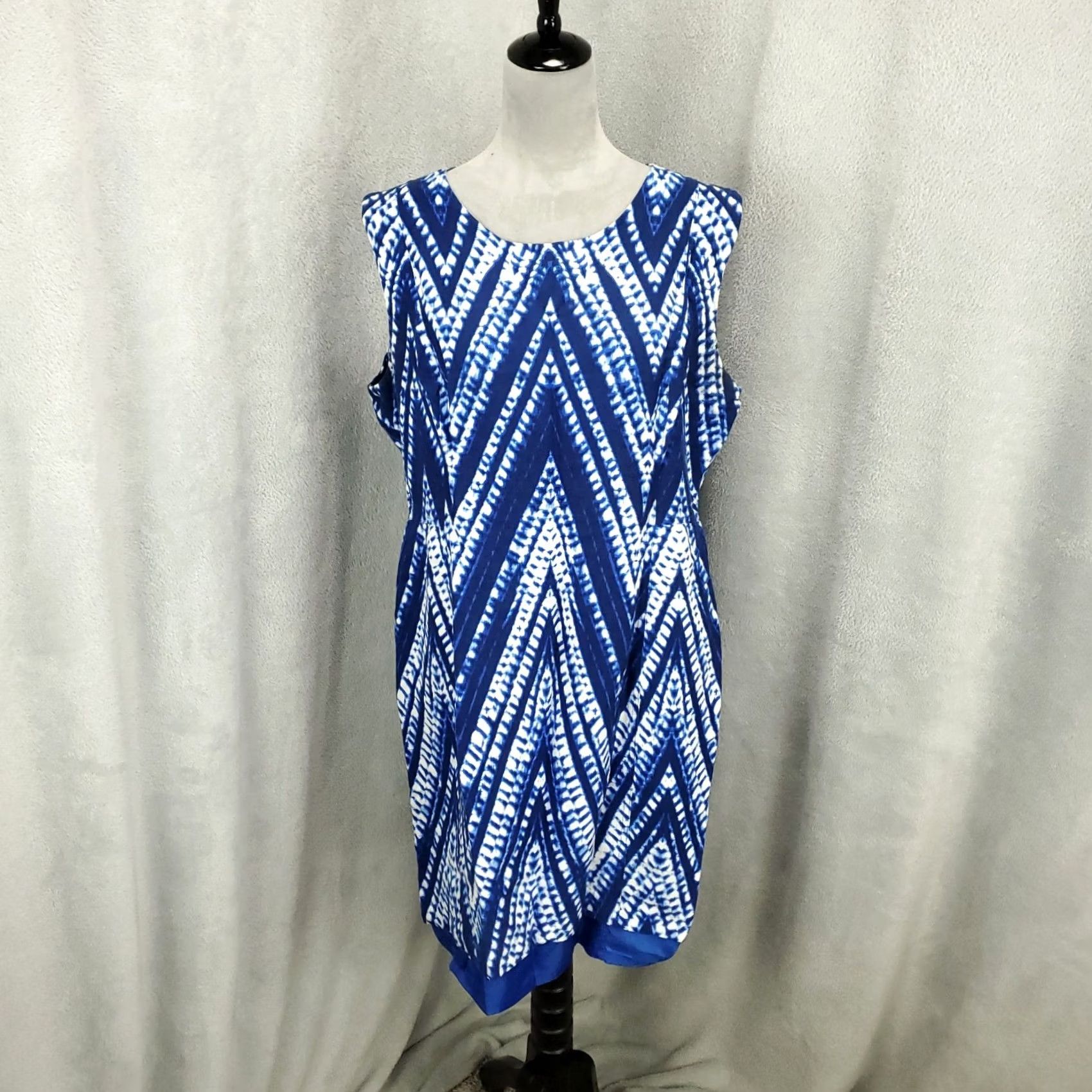 Calvin Klein Calvin Klein Linen Dress Womens Size 16 Blue White Zig Zag Tie Dye Lined Dress Size XXL / US 16-18 / IT 52-54 - 2 Thumbnail