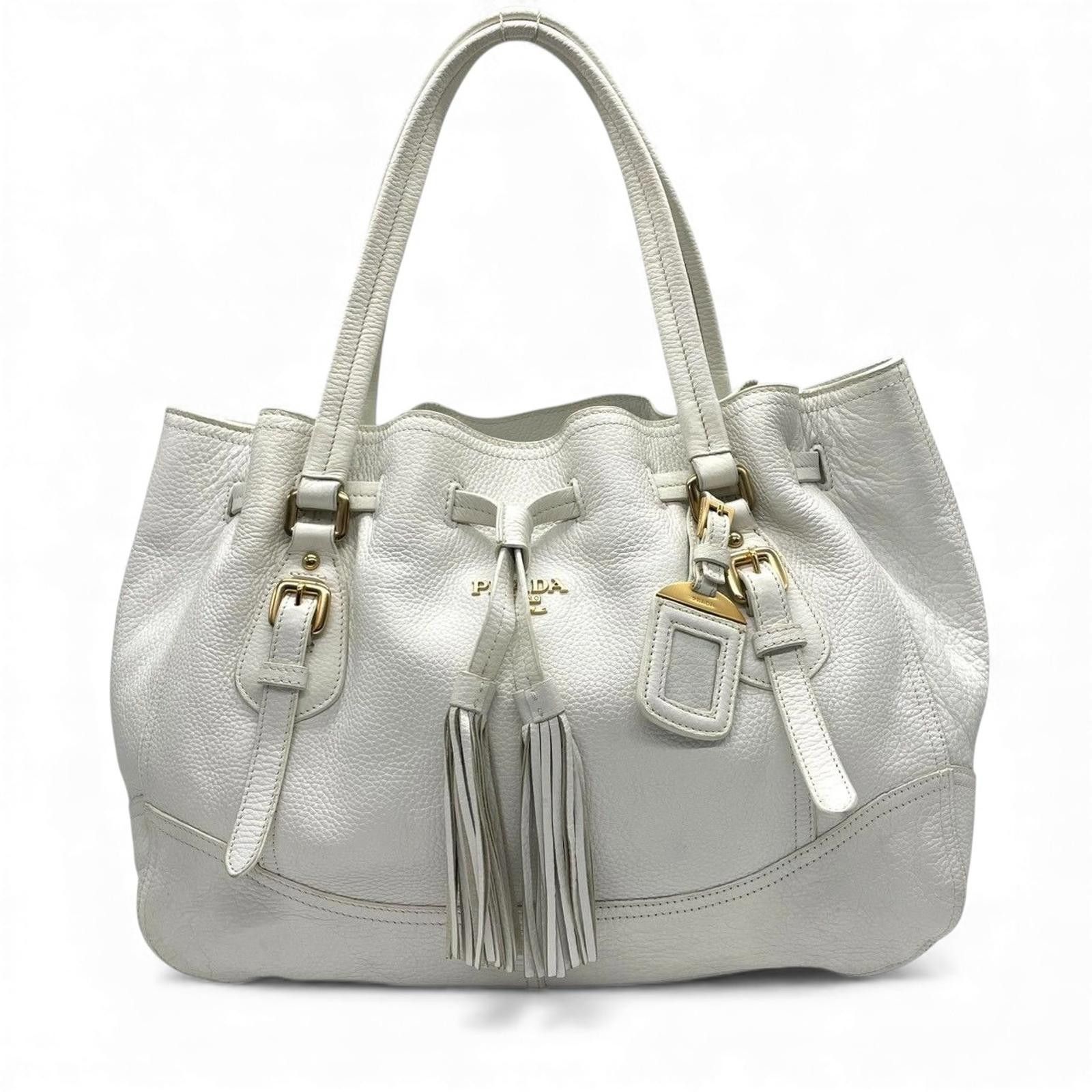 Prada Prada - White Leather Tote Bag Tassel Size ONE SIZE - 4 Thumbnail