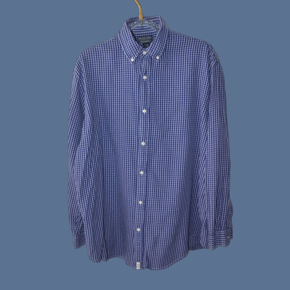 Polo Ralph Lauren VTG Polo Ralph Lauren Polo Jean Co men's L/S Shirt Blue Check Cotton XL Shirt Mens Old School Classic Preppy Size US XL / EU 56 / 4 - 1 Thumbnail