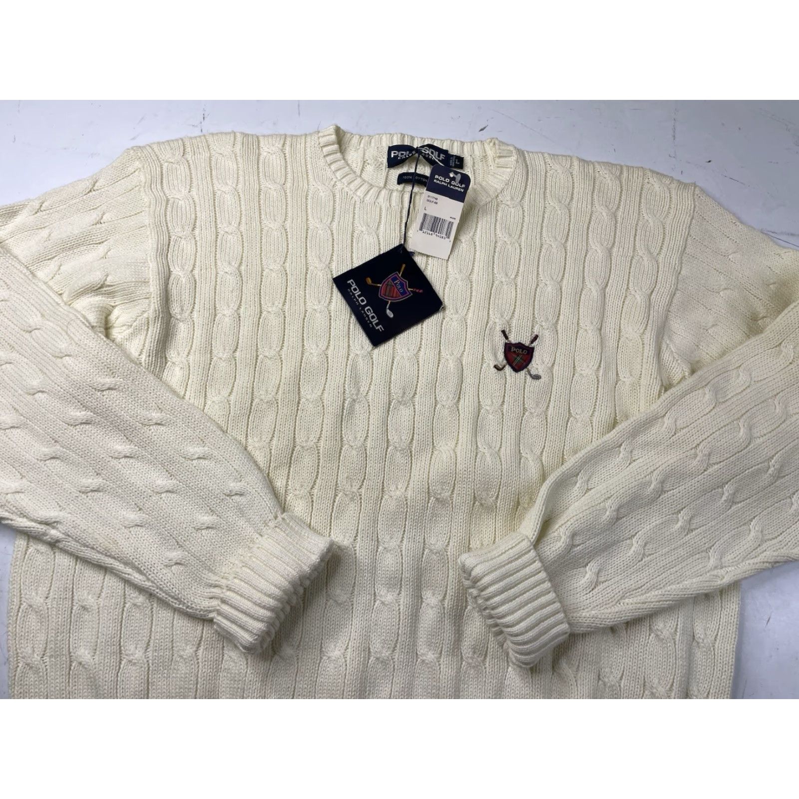 Polo Ralph Lauren VINTAGE Polo Ralph Lauren Polo Golf Sweater Mens Large Ivory Cable Knit Pullover Crew Neck Long Sleeve Size US L / EU 52-54 / 3 - 2 Thumbnail