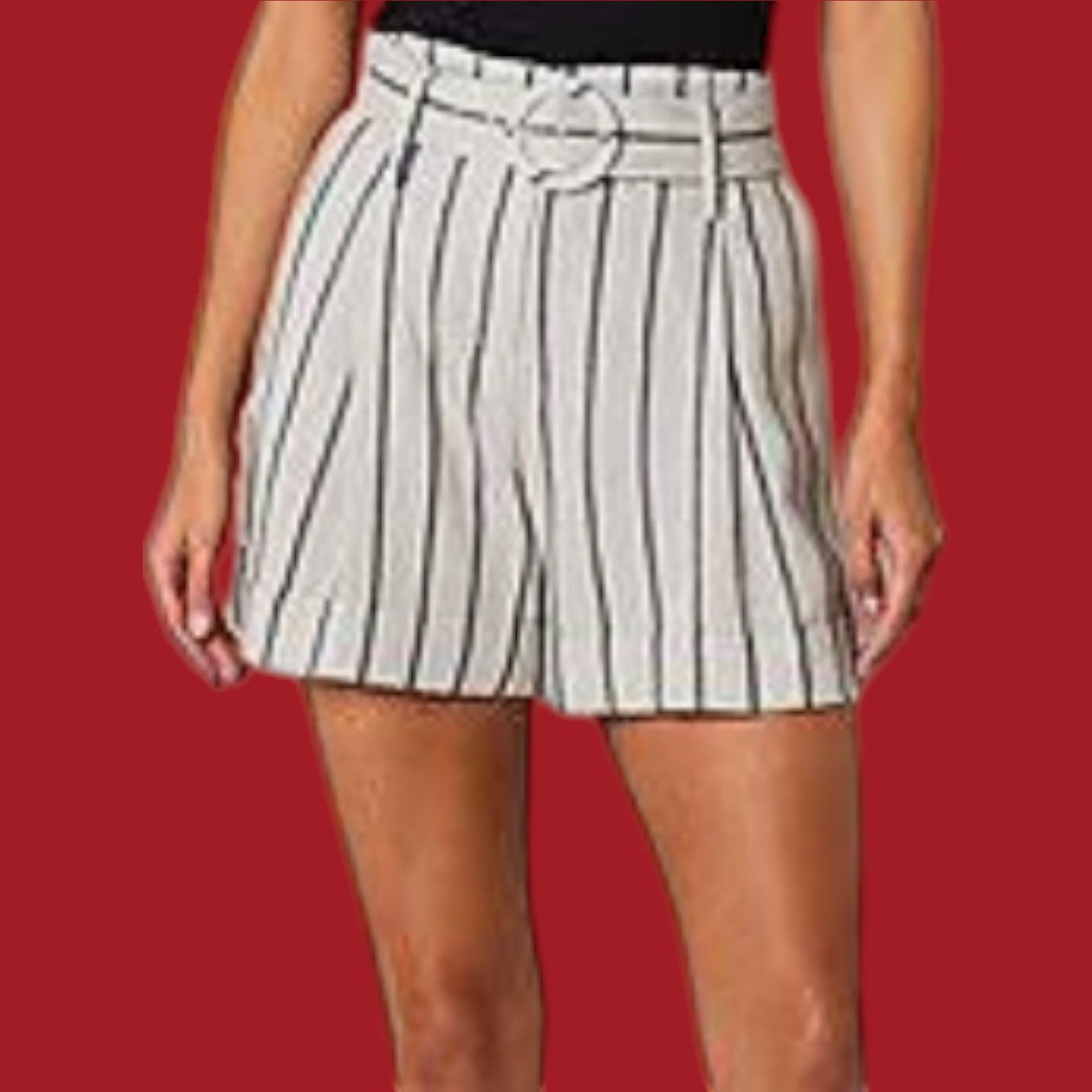 Worthington Worthington - Women's Striped Belted Shorts - Beige - 18 Size 40" / US 18 - 3 Thumbnail