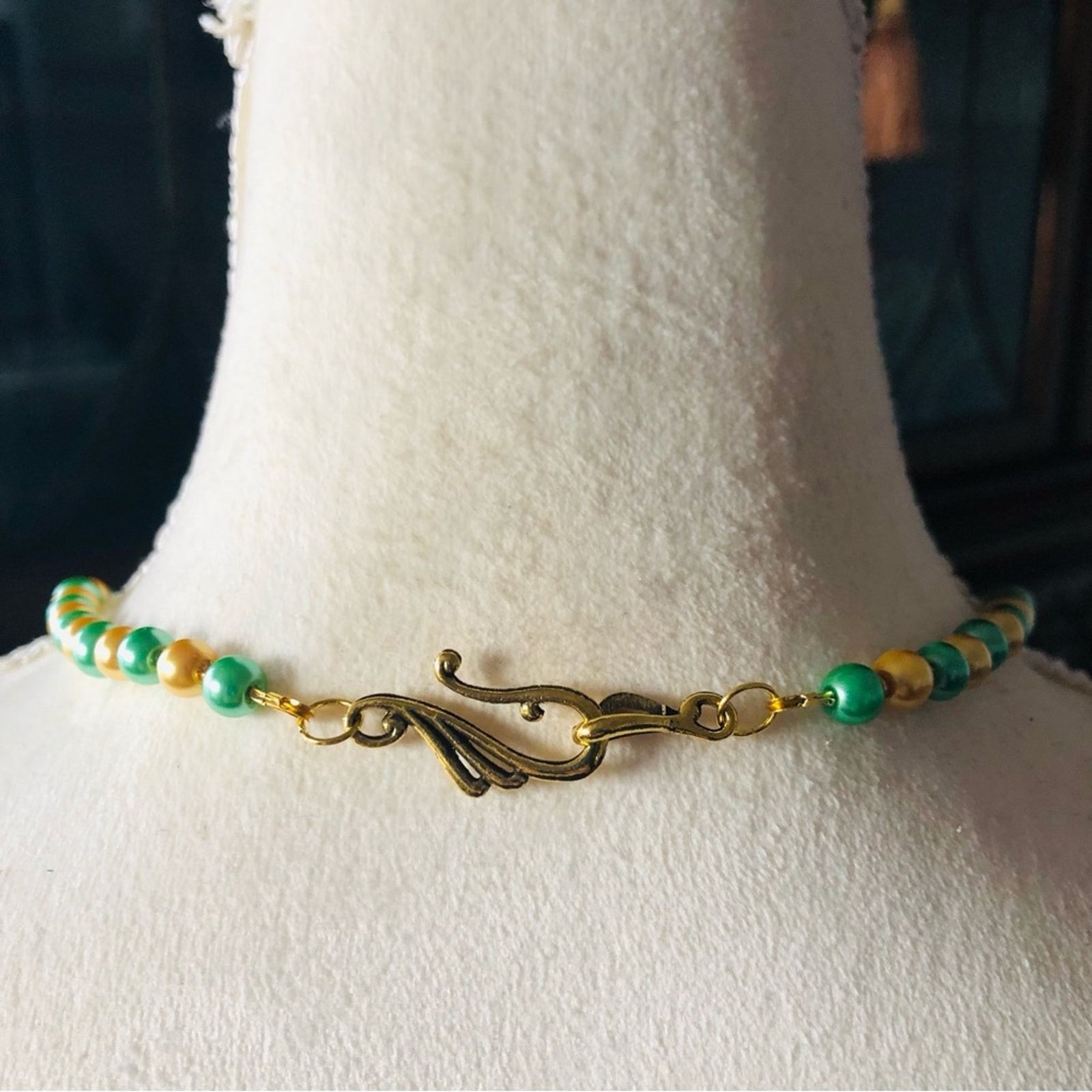 Handmade Handcrafted repurpose teal green dome glass Pearl necklace Size ONE SIZE - 7 Thumbnail