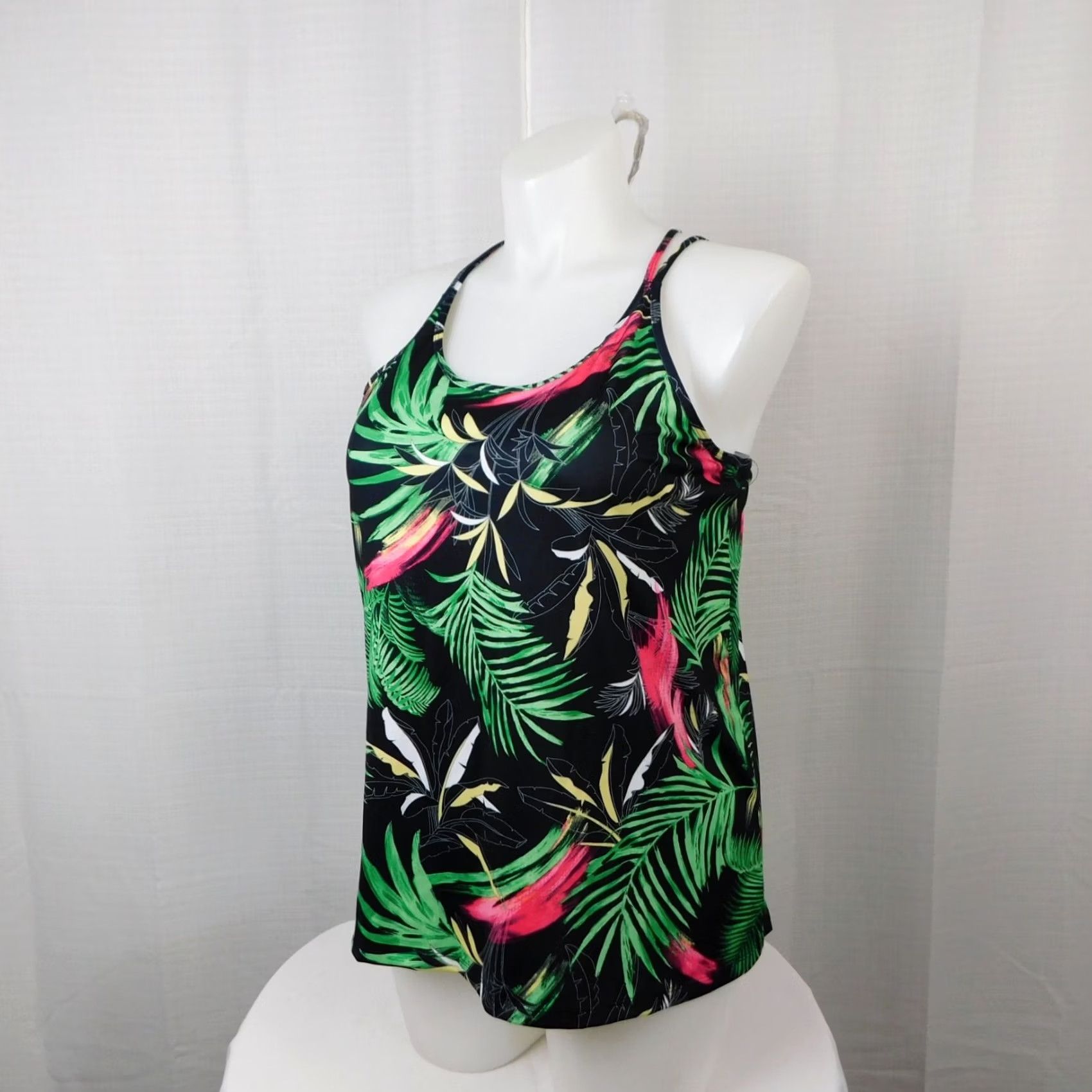 Vintage Ideology Tank Black 2XL Scoop Neck Spaghetti Straps Active X-Back Casual Fitness Gym Yoga Women 2XL Palms Floral Pattern Sleeveless Sleeveless Shirt? Size XXL / US 16-18 / IT 52-54 - 5 Thumbnail