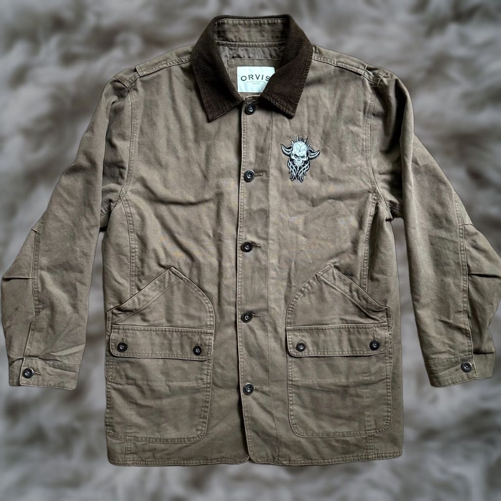 Orvis Jacket Mens L Chore Barn Coat Button Close Corduroy Collar Patch Brown