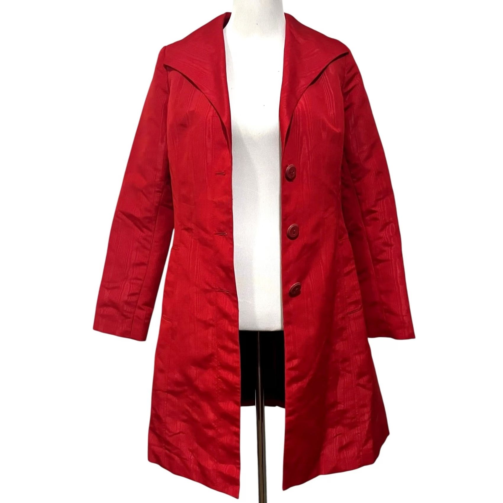 Mossimo Mossimo Red Trench Coat Jacket Dressy Lightweight Holiday Formal Sz S Women Long Sleeve Belted Pockets Party/Cocktail City Christmas 90s Theme Size S / US 4 / IT 40 - 6 Thumbnail