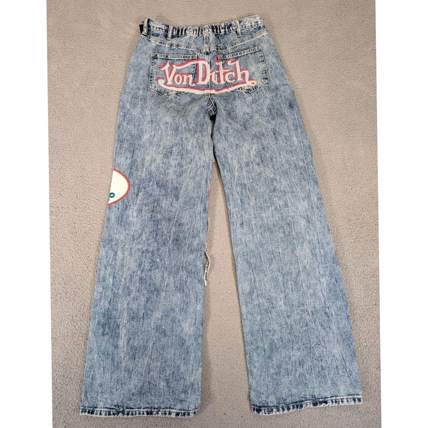 Von Dutch VINTAGE? No. Von Dutch Tie Front Wide Leg Jeans Womens 7 Light Wash Denim Patch Logo Y2K New Size 28" / US 6 / IT 42 - 2 Thumbnail