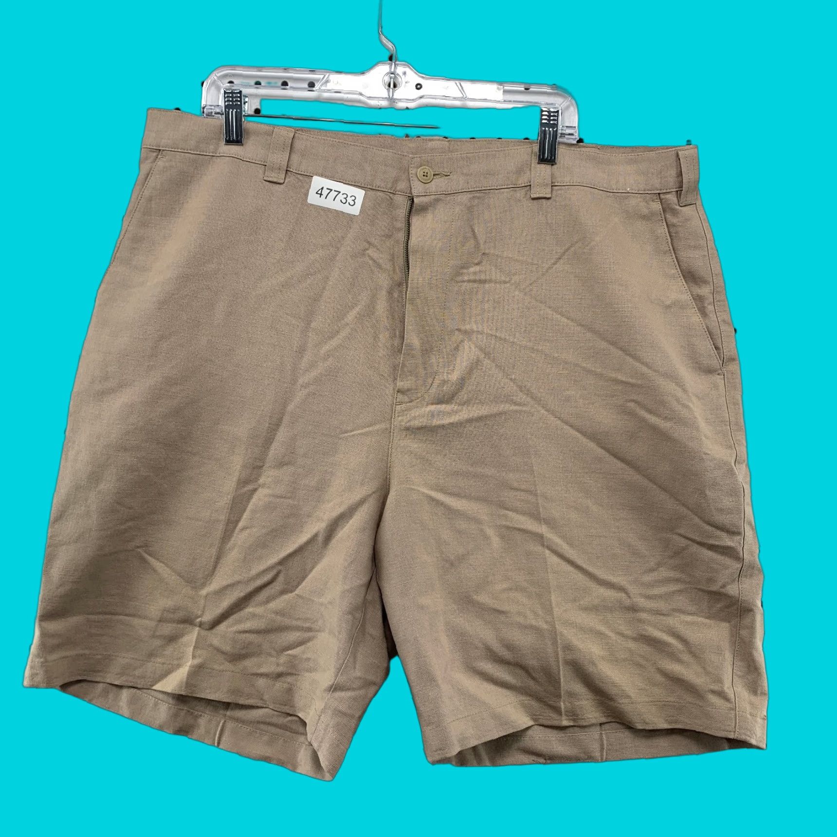 Vintage Ashworth Chino Shorts Mens 40x8.5 Beige Ez-Tech Cotton Blend Linen Front Flat Front Regular Inseam 8in Casual Summer Spring Mens Size US 40 / EU 56 - 1 Thumbnail