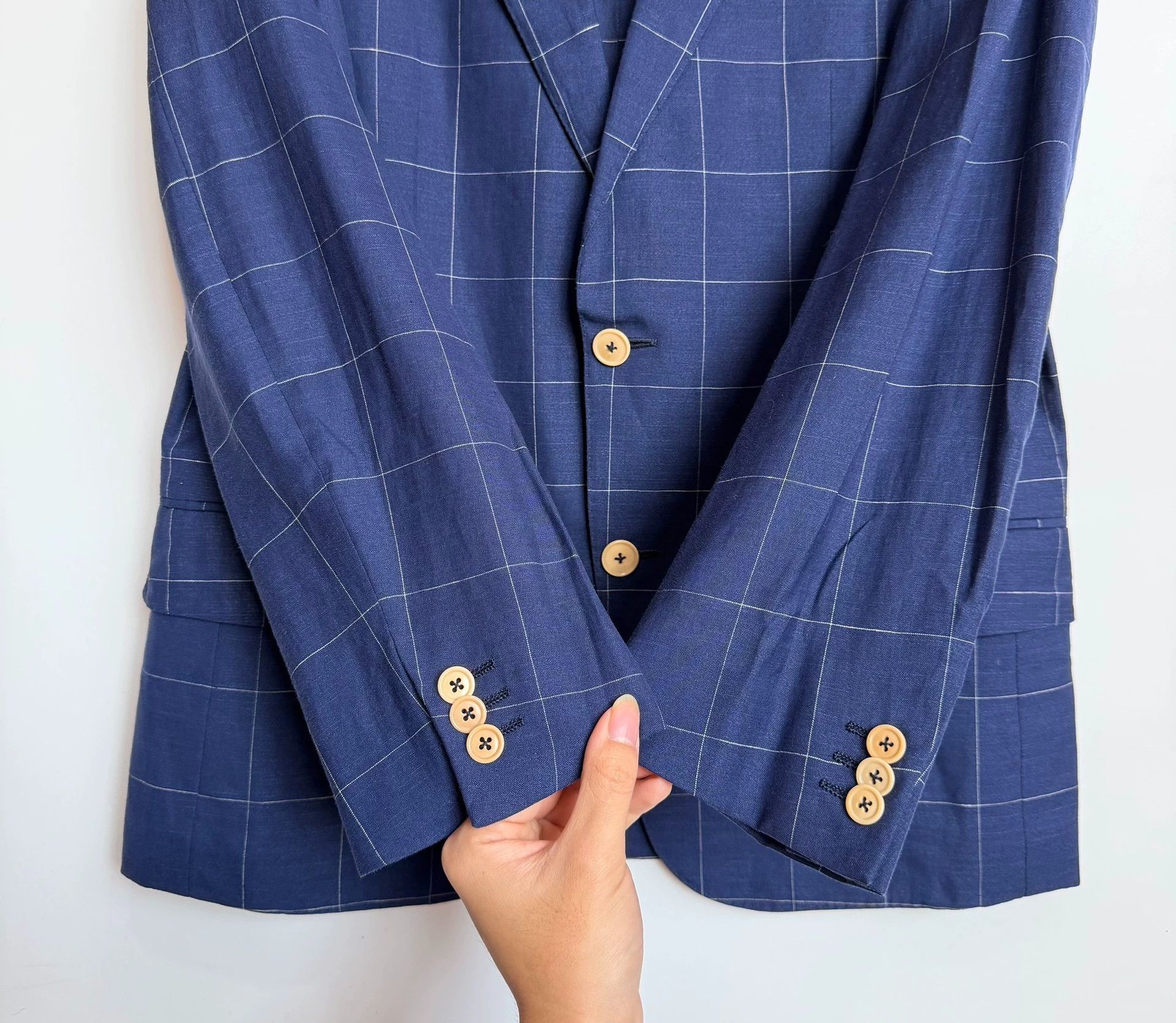 Ermenegildo Zegna Zegna Wool Linen Silk Blue Plaid Crossover Jacket 48 Size 48S - 2 Thumbnail