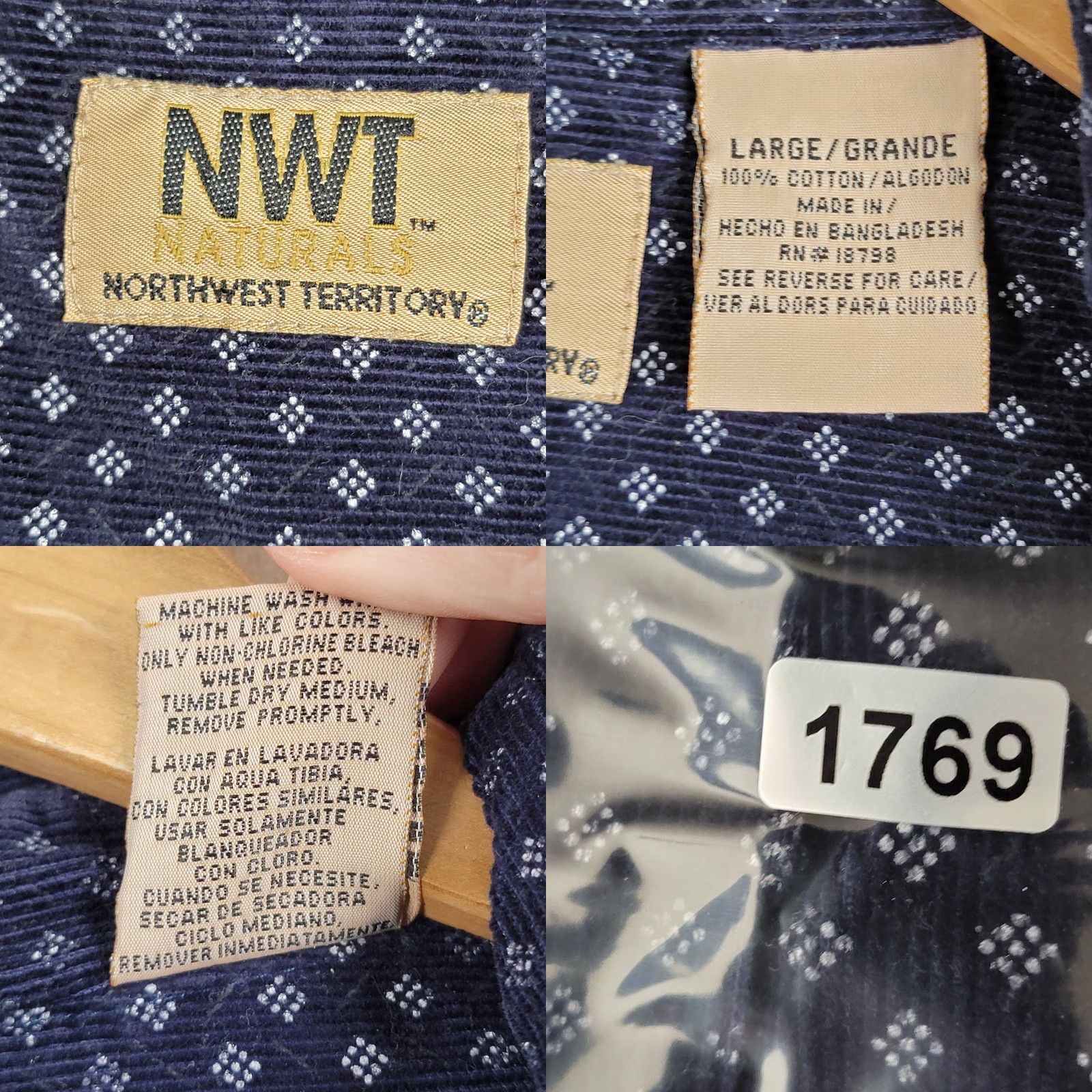Vintage Northwest Territory Shirt Mens Large Blue Long Sleeve Button Down Diamond Print Size US L / EU 52-54 / 3 - 9 Thumbnail