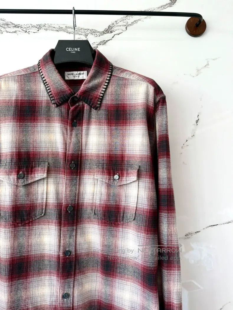 Saint Laurent Paris Saint Laurent Paris White and Pink Plaid Shirt Size US M / EU 48-50 / 2 - 2 Thumbnail
