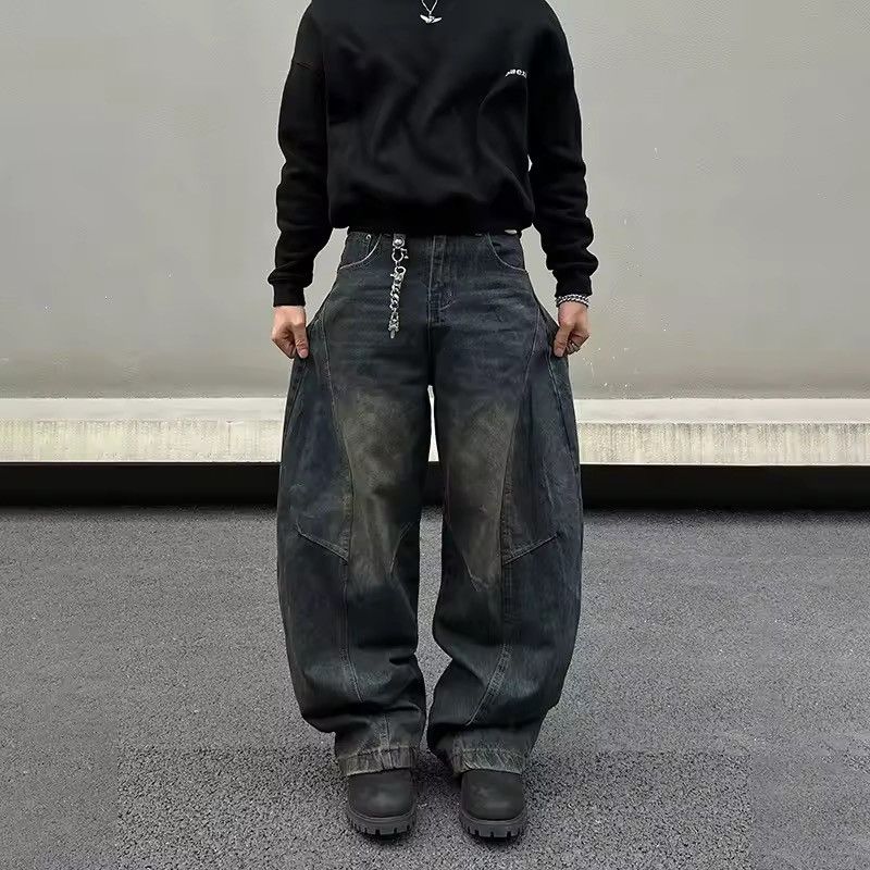 Jean × Streetwear Opium Embroidered Baggy Wide Leg Denim Jeans 