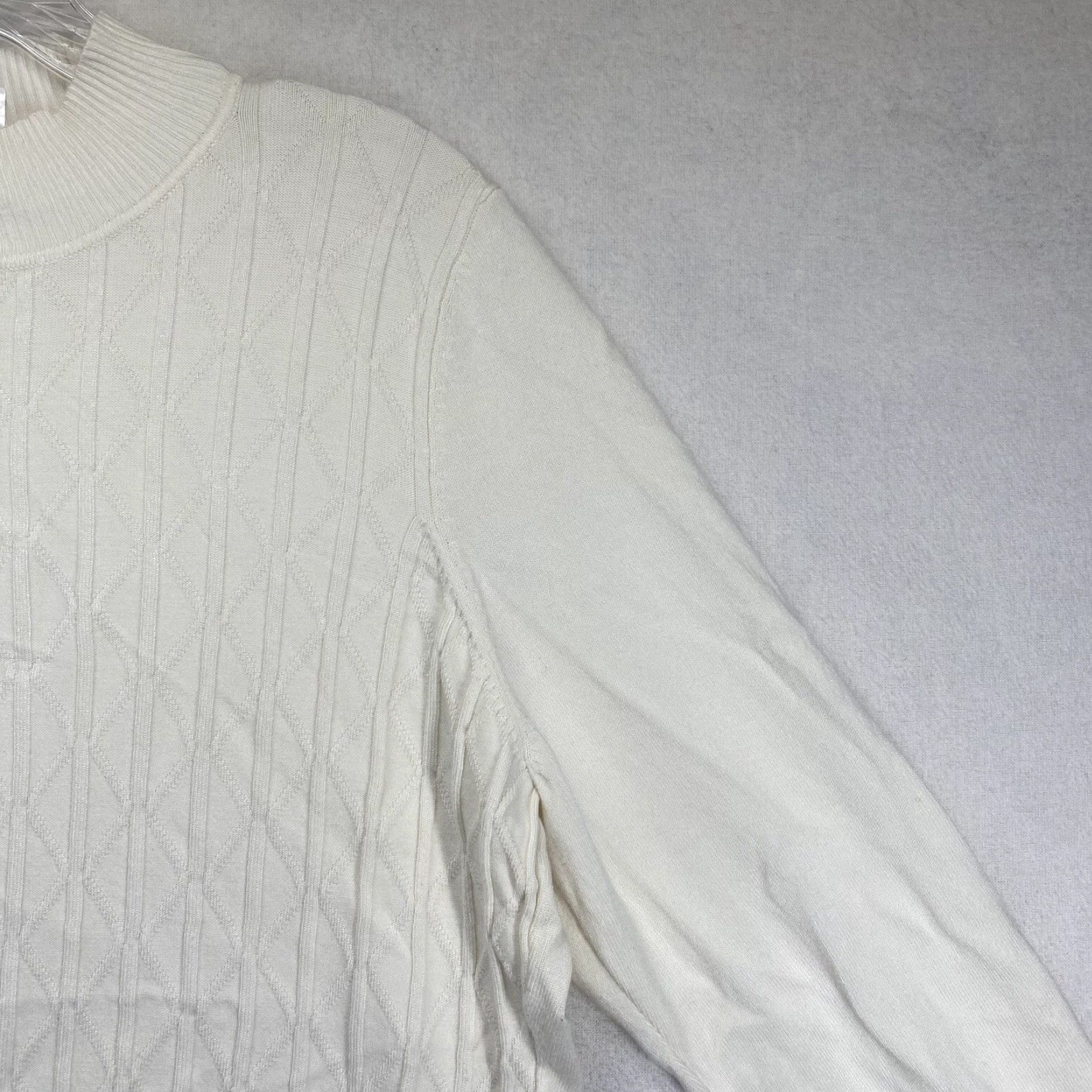 Vintage Allison Daley Women's Long Sleeve Cable Knit Top Petite White Lightweight Casual Party Pullover Size L / US 10 / IT 46 - 7 Thumbnail