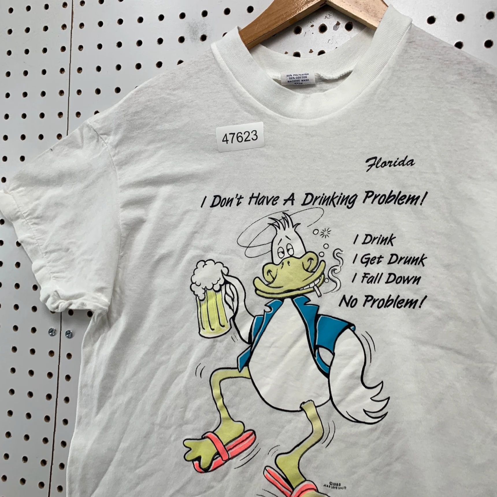 Vintage Vintage Funny Beer Duck T Shirt Mens L White Drinking Problem Single Stitch Size US L / EU 52-54 / 3 - 4 Thumbnail