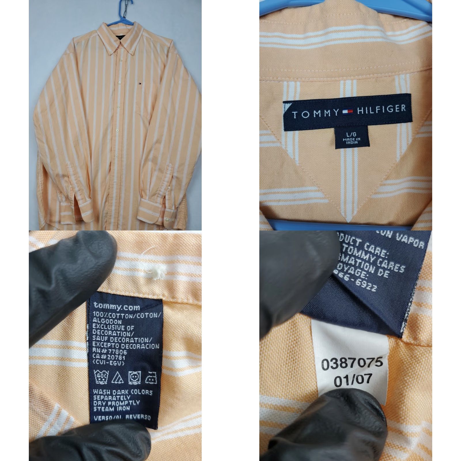 Tommy Hilfiger VINTAGE Tommy Hilfiger Shirt Mens L Orange Striped Long Sleeve Retro Dress Shirt Size 42R - 9 Thumbnail