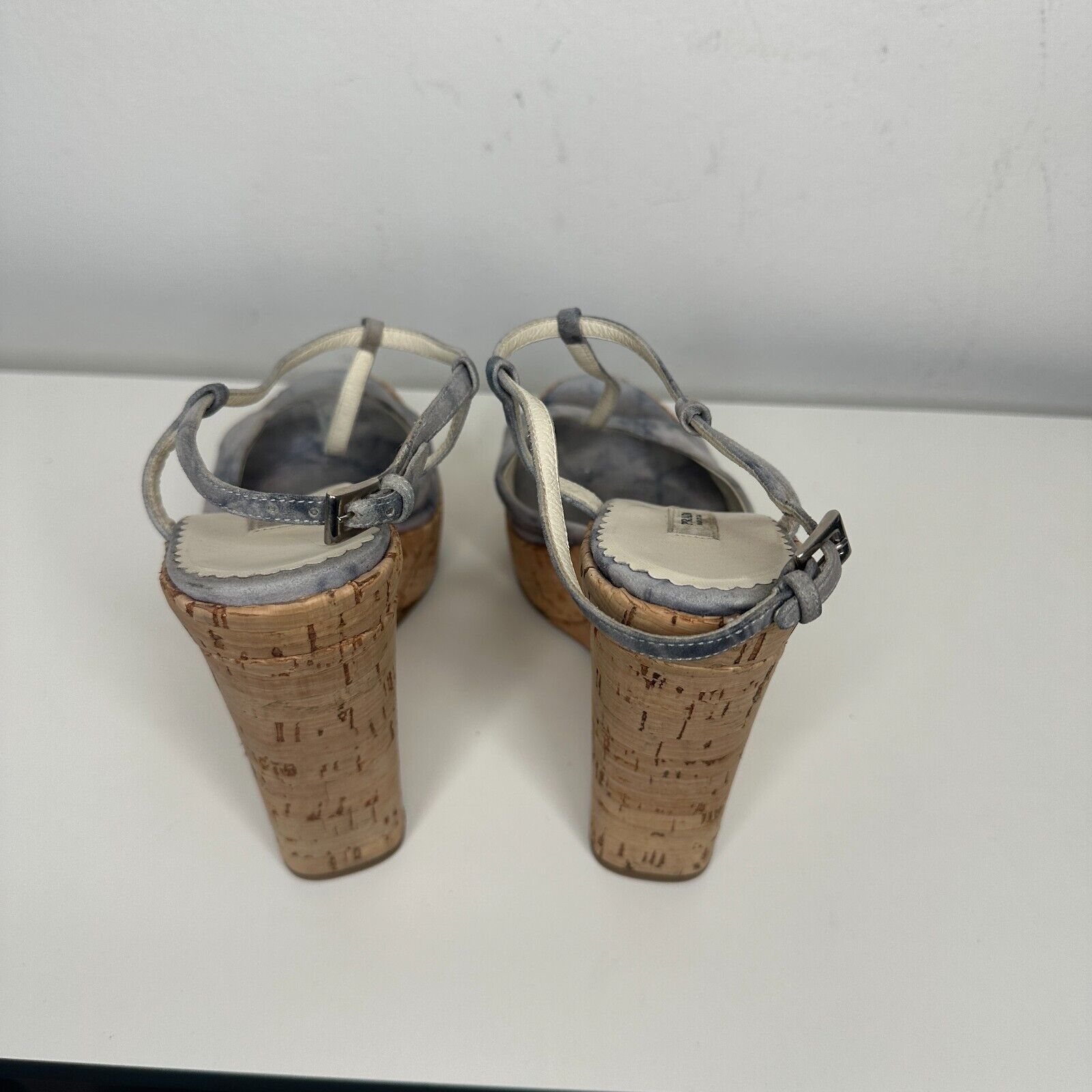 Prada Prada Blue Suede Tan Cork Wedge Sandals Ankle Espadrilles 38 Size US 8 / IT 38 - 6 Thumbnail