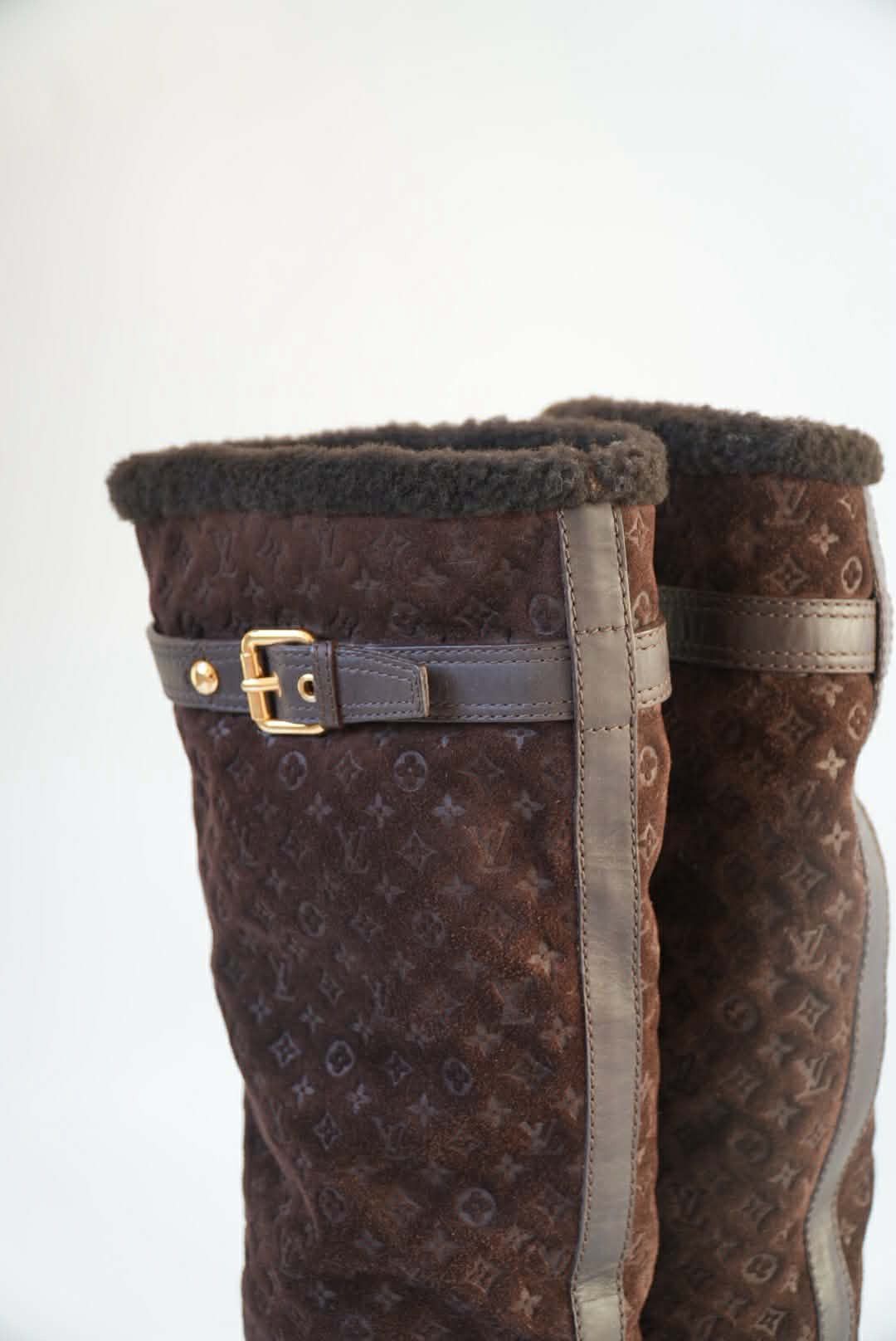 Louis Vuitton Louis Vuitton Brown Monogram Suede Moto Boots Size US 6 / IT 36 - 7 Thumbnail