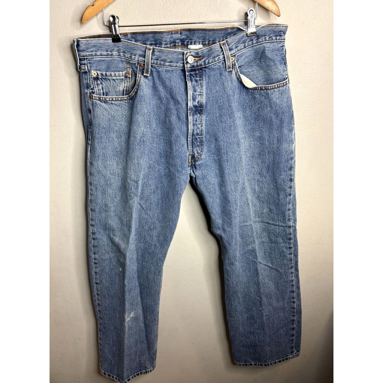 Levi's Levi's 501 Jeans Mens 40x30 Blue Button Fly Straight Leg Denim Made Colombia Size US 40 / EU 56 - 4 Thumbnail