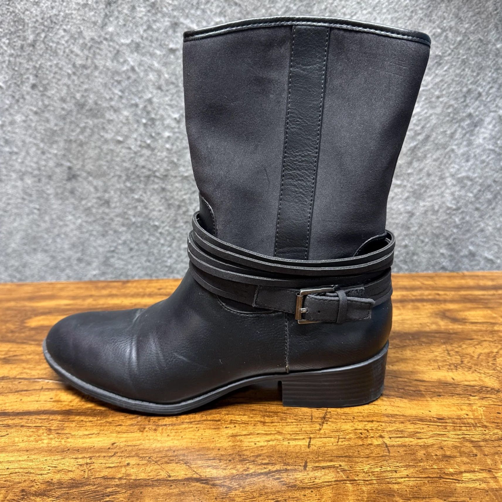 Chaps Chaps Gari Boots Womens 8 Black Mid Calf Riding Strap Buckle Zip Low Heel Size US 8 / IT 38 - 2 Thumbnail