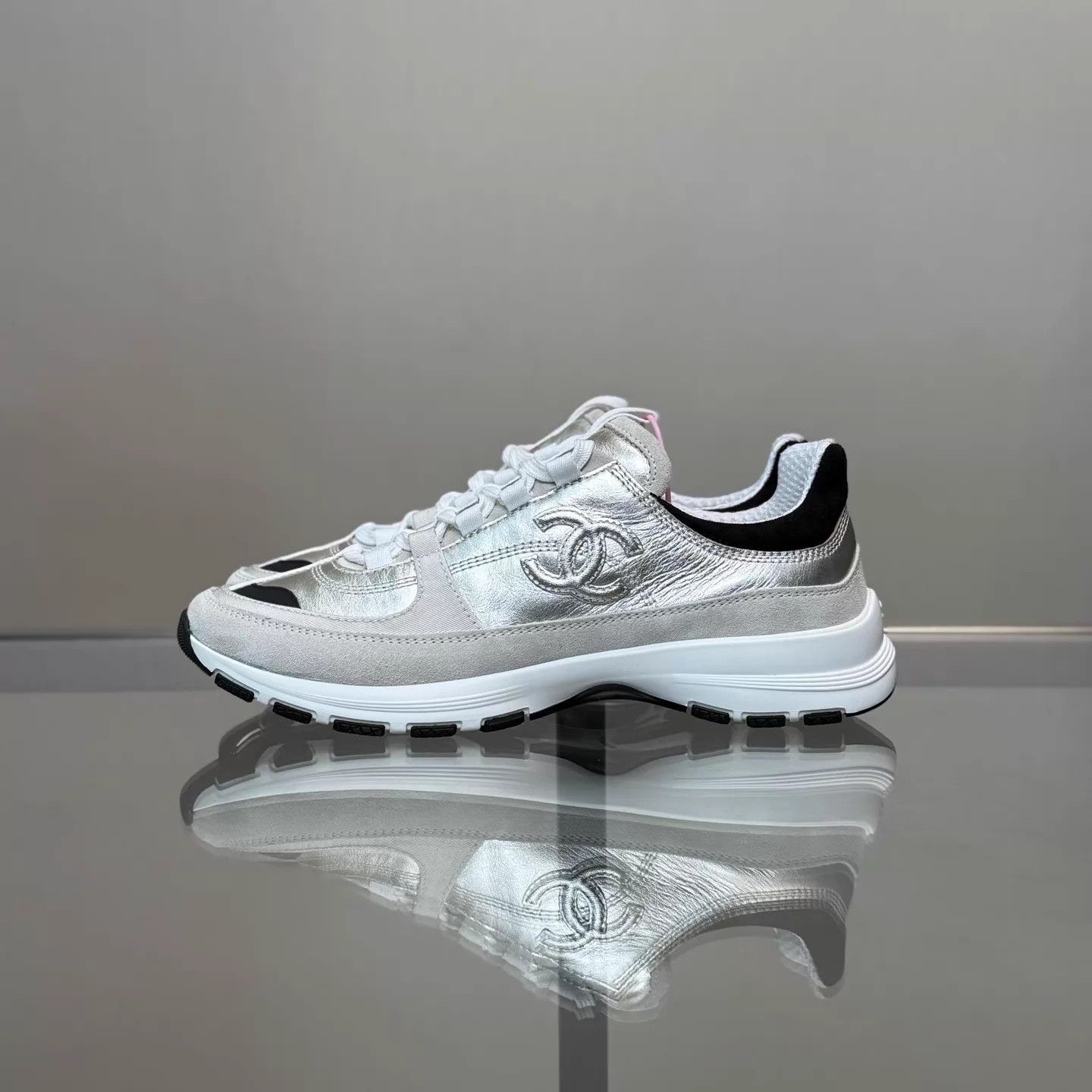 Chanel Chanel 25A Silver Women's 38 Sneakers (New Unworn) Size US 7.5 / IT 37.5 - 5 Thumbnail