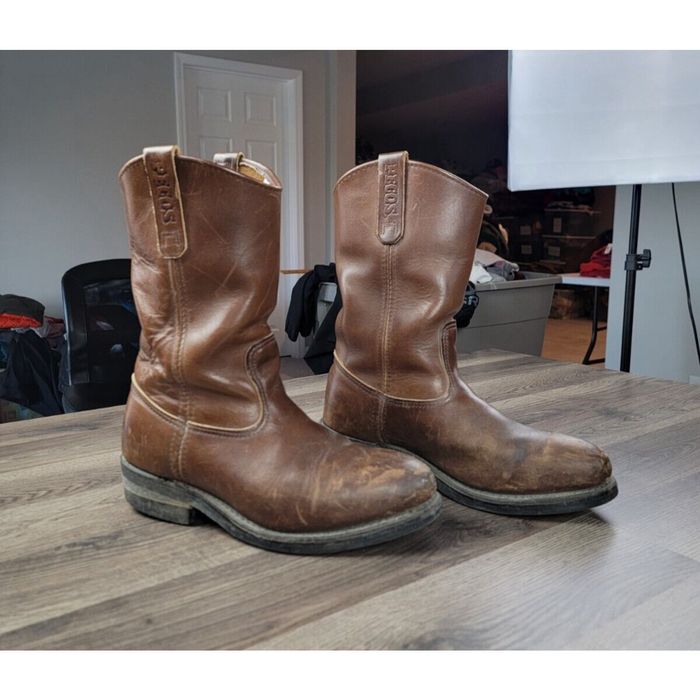 Vintage Red Wing Western Boots Size 8 D Brown Pecos Leather Safety Toe 