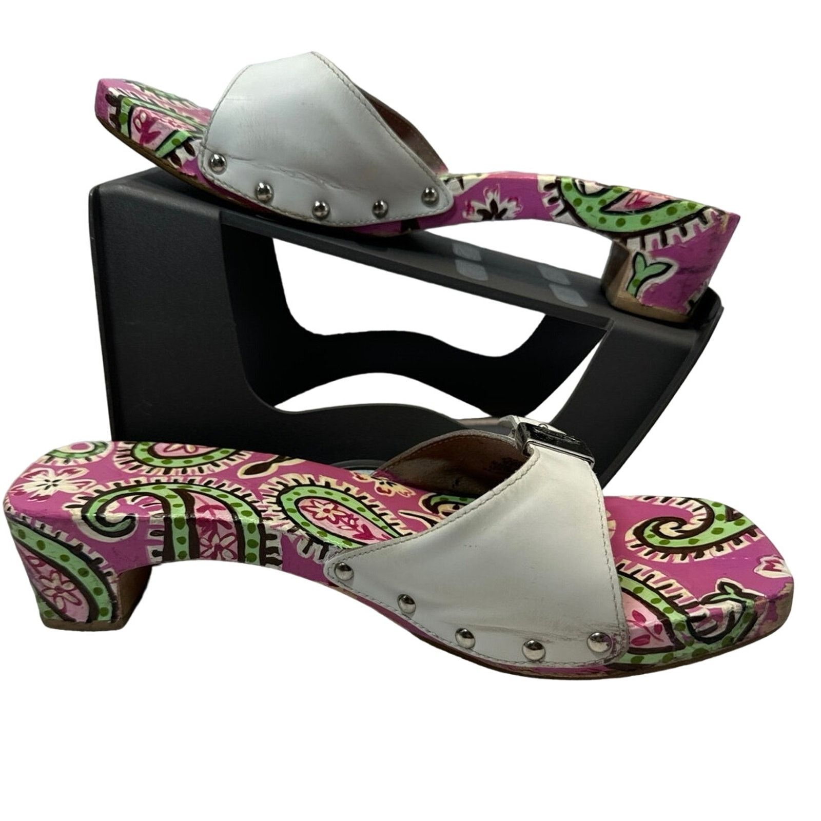 Scholl Vintage Scholls White Leather Painted Wooden Sandals Size 9 Size US 9 / IT 39 - 2 Thumbnail